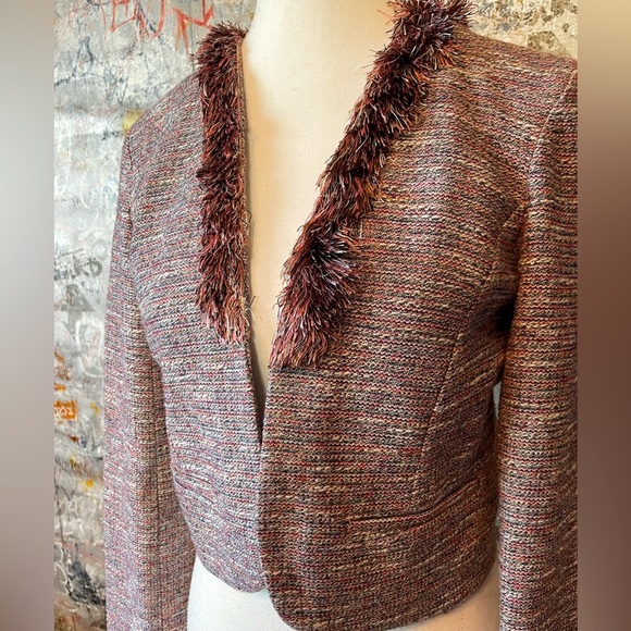 SACHIN + BABI Anthropologie Short Silk-blend Blazer with Unique Fuzzy Co… - Picture 2 of 11